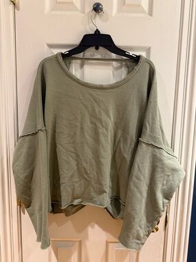 aerie Olive Green Raw-Edge Drop Shoulder Sweatshirt